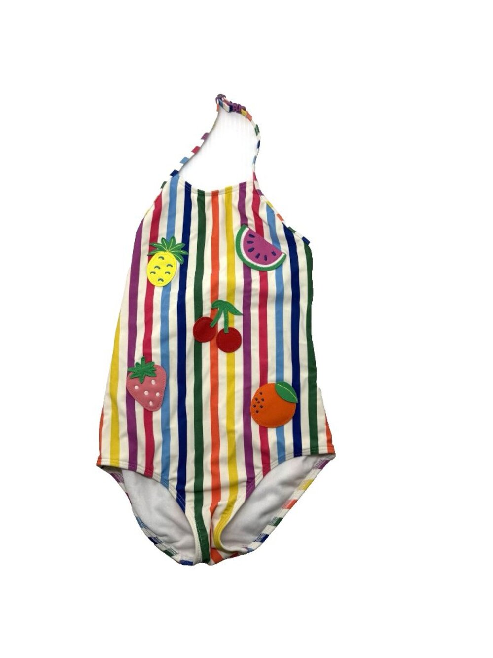 Mini Boden Rainbow Stripe Fruit Swimsuit Girls 6-7Y Summer Beach Cute